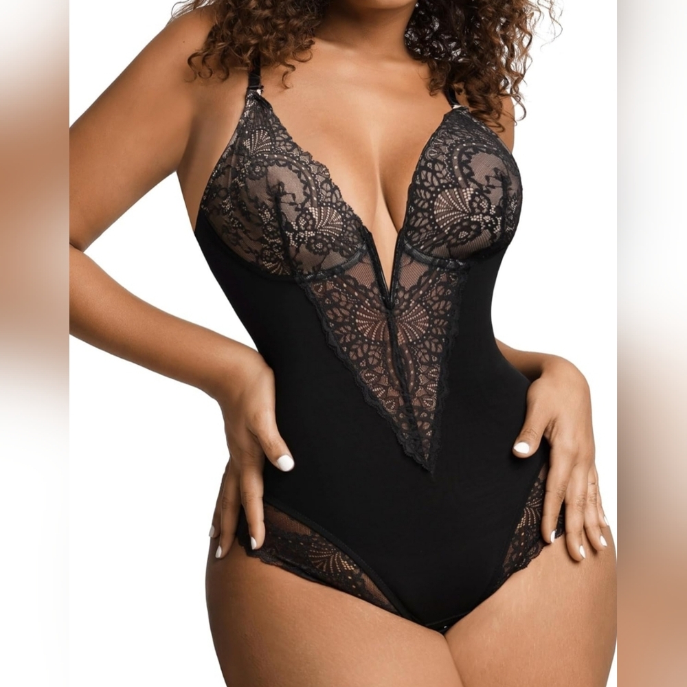 NWOT Popilush The Shapewear Bodysuit Tummy Control Lace Corset Tops V Neck